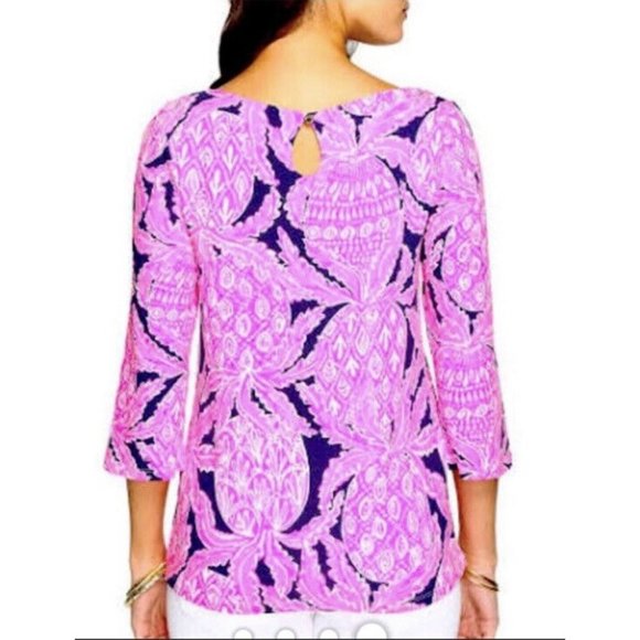 Lilly Pulitzer Waverly Top Pink Pineapple Coco Safari XS RARE HTF GORGEOUS - Picture 8 of 9